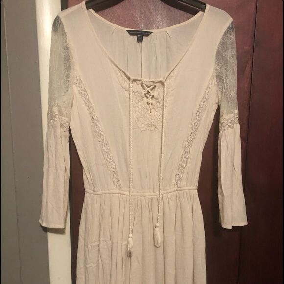 American Eagle Ivory lace Tasseled Dress Tunic Boho Peasant Long Sleeve Sz S  KS - Picture 1 of 5